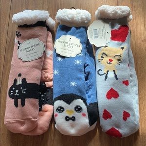 NWT 3 pairs Sherpa thick fluffy socks animal print